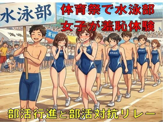 体育祭で水泳部女子が羞恥体験。部活行進と部活対抗リレー アイキャッチ画像 【無料同人エロ漫画チョイス】